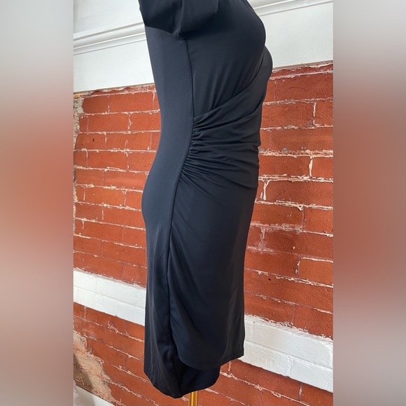 Aritzia Ten by Babaton Passion Faux Wrap Dress Fitted Side Ruched Mini Black - Picture 7 of 15